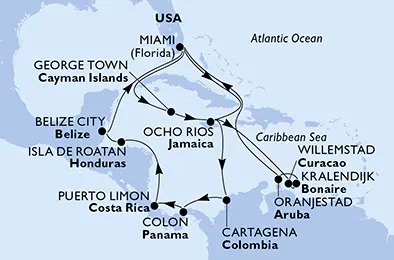 Itinerariu Croaziera Caraibe & Bahamas - MSC Cruises - MSC Poesia - 21 nopti