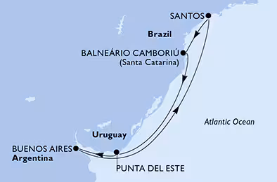 Itinerariu Croaziera America de Sud - MSC Cruises - MSC Preziosa - 7 nopti