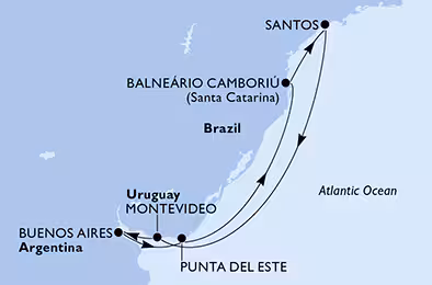 Itinerariu Croaziera America de Sud - MSC Cruises - MSC Preziosa - 8 nopti