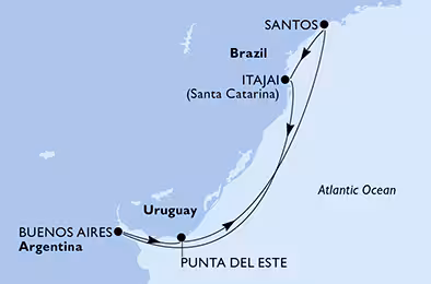 Itinerariu Croaziera America de Sud - MSC Cruises - MSC Preziosa - 7 nopti