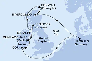 Itinerariu Croaziera Insulele Britanice - MSC Cruises - MSC Preziosa - 10 nopti