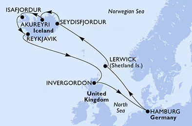 Itinerariu Croaziera Insulele Britanice & Islanda - MSC Cruises - MSC Preziosa - 12 nopti
