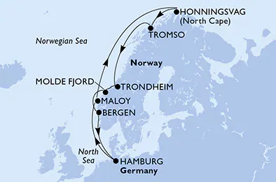 Itinerariu Croaziera Fiordurile Norvegiene & Capul Nord - MSC Cruises - MSC Preziosa - 11 nopti