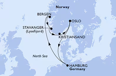 Itinerariu Croaziera Fiordurile Norvegiene - MSC Cruises - MSC Preziosa - 7 nopti