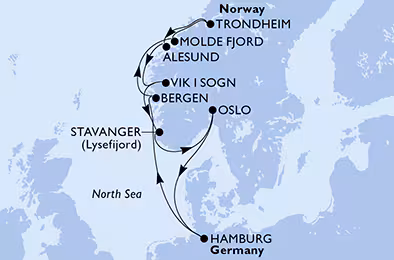Itinerariu Croaziera Fiordurile Norvegiene - MSC Cruises - MSC Preziosa - 11 nopti