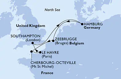 Itinerariu Croaziera Vestul Europei - MSC Cruises - MSC Preziosa - 7 nopti