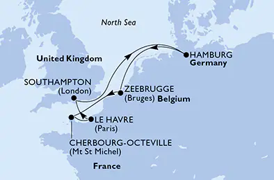 Itinerariu Croaziera Vestul Europei - MSC Cruises - MSC Preziosa - 7 nopti