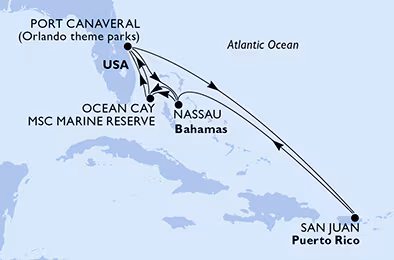 Itinerariu Croaziera Caraibe & Bahamas - MSC Cruises - MSC Seashore - 11 nopti