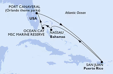Itinerariu Croaziera Caraibe & Bahamas - MSC Cruises - MSC Seashore - 7 nopti