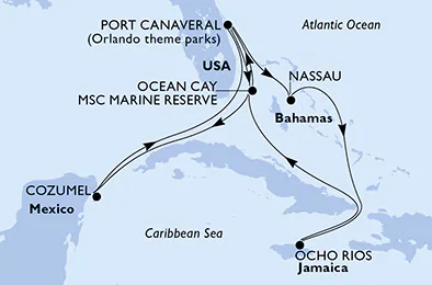 Itinerariu Croaziera Craciun & Revelion in Caraibe & Bahamas - MSC Cruises - MSC Seashore - 12 nopti