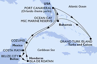 Itinerariu Croaziera Caraibe & Bahamas - MSC Cruises - MSC Seashore - 12 nopti
