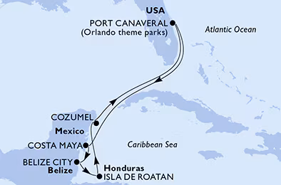 Itinerariu Croaziera Caraibe & Bahamas - MSC Cruises - MSC Seashore - 7 nopti