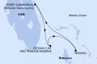 Itinerariu Croaziera Caraibe & Bahamas - MSC Cruises - MSC Seashore - 4 nopti
