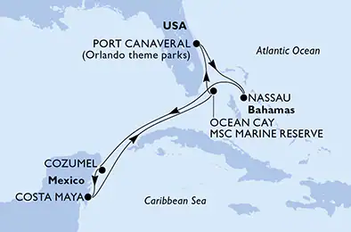 Itinerariu Croaziera Caraibe & Bahamas - MSC Cruises - MSC Seashore - 7 nopti