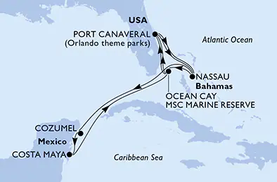 Itinerariu Croaziera Caraibe & Bahamas - MSC Cruises - MSC Seashore - 10 nopti