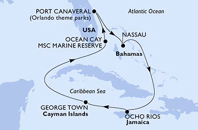 Itinerariu Croaziera Caraibe & Bahamas - MSC Cruises - MSC Seashore - 7 nopti