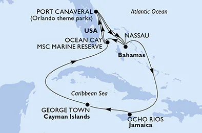 Itinerariu Croaziera Caraibe & Bahamas - MSC Cruises - MSC Seashore - 11 nopti