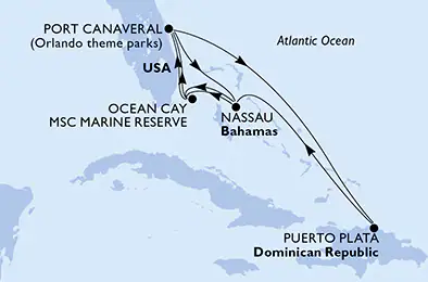 Itinerariu Croaziera Revelion in Caraibe & Bahamas - MSC Cruises - MSC Seashore - 11 nopti