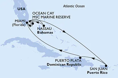 Itinerariu Croaziera Craciun in Caraibe & Bahamas - MSC Cruises - MSC Seaside - 10 nopti