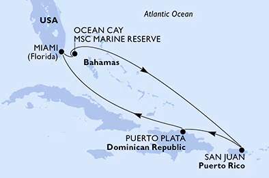 Itinerariu Croaziera Craciun in Caraibe & Bahamas - MSC Cruises - MSC Seaside - 7 nopti