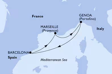 Itinerariu Croaziera Mediterana de Vest - MSC Cruises - MSC Seaview - 4 nopti