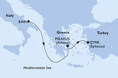 Itinerariu Croaziera Mediterana de Est - MSC Cruises - MSC Sinfonia - 3 nopti