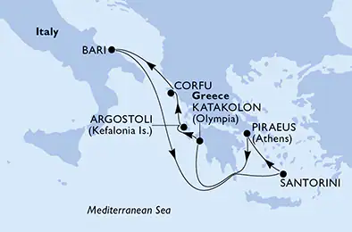 Itinerariu Croaziera Insulele Grecesti - MSC Cruises - MSC Sinfonia - 7 nopti