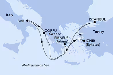 Itinerariu Croaziera Craciun & Revelion in Mediterana de Est - MSC Cruises - MSC Sinfonia - 7 nopti