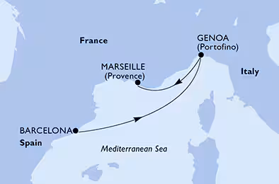 Itinerariu Croaziera Mediterana de Vest - MSC Cruises - MSC Splendida - 3 nopti