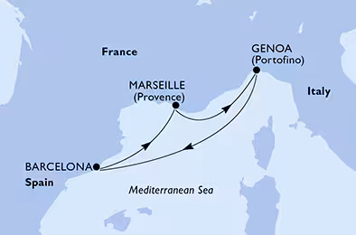 Itinerariu Croaziera Mediterana de Vest - MSC Cruises - MSC Splendida - 3 nopti
