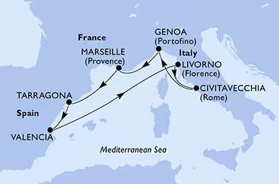 Itinerariu Croaziera Mediterana de Vest - MSC Cruises - MSC Splendida - 7 nopti