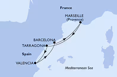 Itinerariu Croaziera Mediterana de Vest - MSC Cruises - MSC Splendida - 4 nopti