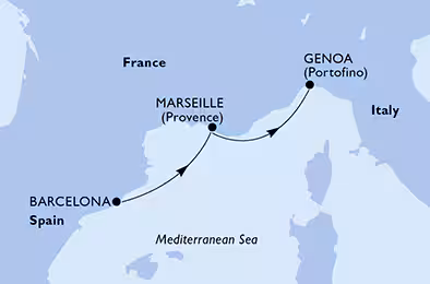 Itinerariu Croaziera Mediterana de Vest - MSC Cruises - MSC Splendida - 2 nopti