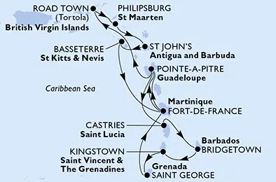 Itinerariu Croaziera Craciun in Caraibe - MSC Cruises - MSC Virtuosa - 14 nopti