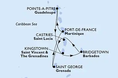 Itinerariu Croaziera Caraibe - MSC Cruises - MSC Virtuosa - 7 nopti