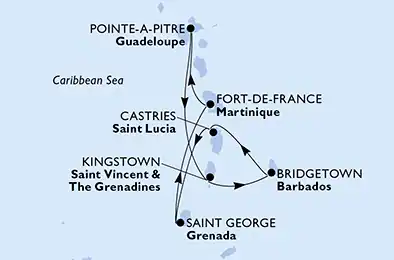 Itinerariu Croaziera Caraibe - MSC Cruises - MSC Virtuosa - 7 nopti