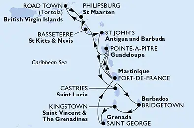 Itinerariu Croaziera Craciun & Revelion in Caraibe - MSC Cruises - MSC Virtuosa - 14 nopti