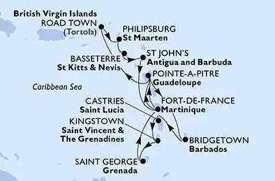 Itinerariu Croaziera Caraibe - MSC Cruises - MSC Virtuosa - 14 nopti
