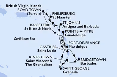 Itinerariu Croaziera Caraibe - MSC Cruises - MSC Virtuosa - 14 nopti