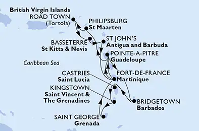 Itinerariu Croaziera Caraibe - MSC Cruises - MSC Virtuosa - 14 nopti