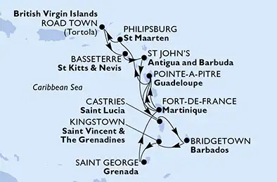 Itinerariu Croaziera Caraibe - MSC Cruises - MSC Virtuosa - 14 nopti
