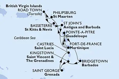 Itinerariu Croaziera Caraibe - MSC Cruises - MSC Virtuosa - 14 nopti