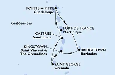 Itinerariu Croaziera Caraibe - MSC Cruises - MSC Virtuosa - 7 nopti