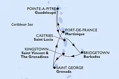 Itinerariu Croaziera Caraibe - MSC Cruises - MSC Virtuosa - 7 nopti