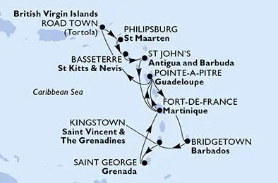 Itinerariu Croaziera Caraibe - MSC Cruises - MSC Virtuosa - 14 nopti