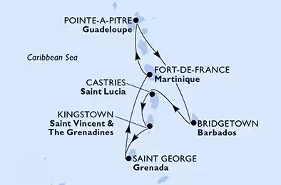 Itinerariu Croaziera Caraibe - MSC Cruises - MSC Virtuosa - 7 nopti