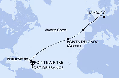 Itinerariu Croaziera Transatlantic Fort de France spre Hamburg - MSC Cruises - MSC Virtuosa - 13 nopti