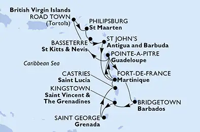 Itinerariu Croaziera Caraibe - MSC Cruises - MSC Virtuosa - 14 nopti