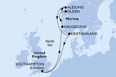 Itinerariu Croaziera Fiordurile Norvegiene - MSC Cruises - MSC Virtuosa - 7 nopti