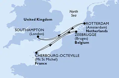 Itinerariu Croaziera Vestul Europei - MSC Cruises - MSC Virtuosa - 5 nopti
